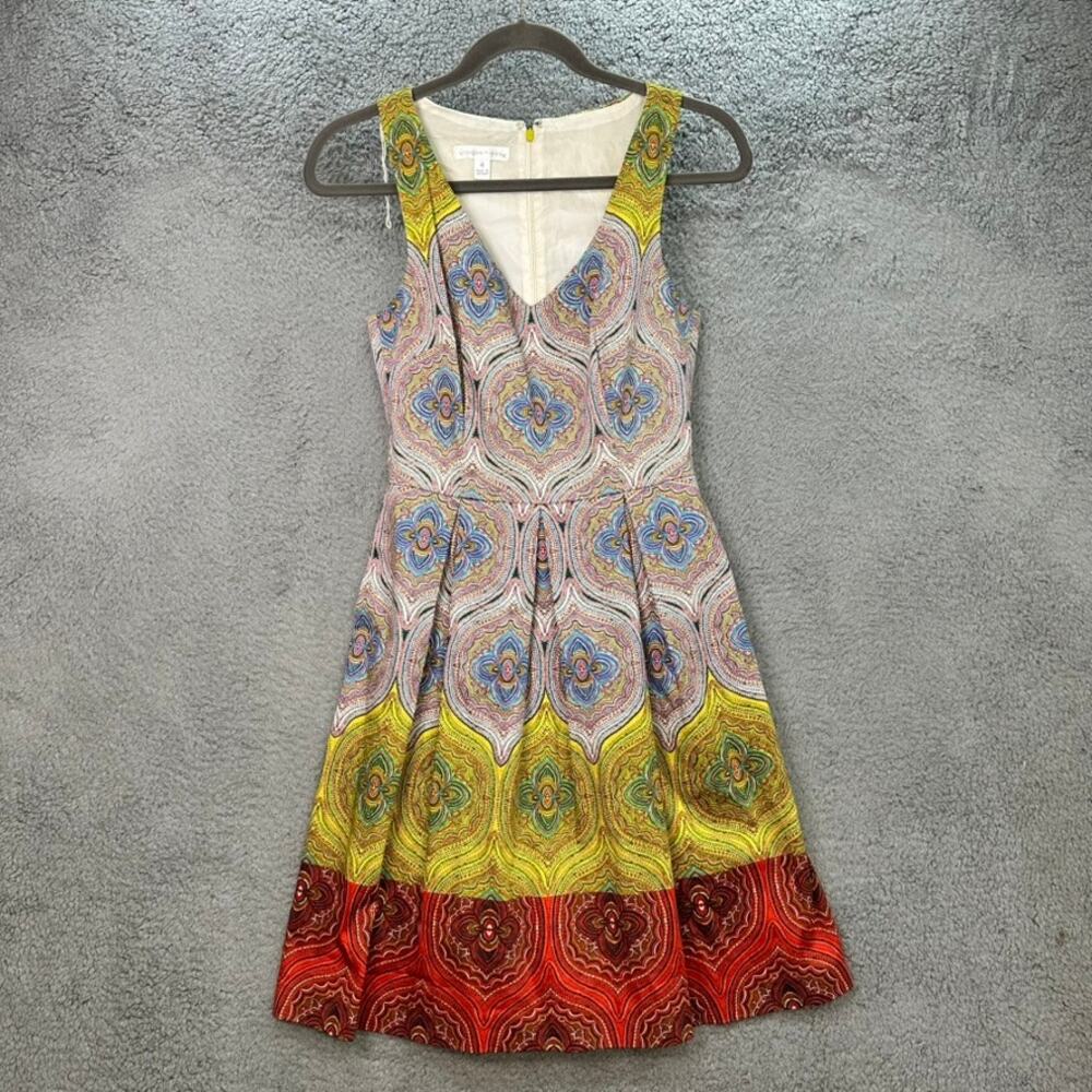 London Times Women's Size 4 Sleeveless Dress Fit and Flair Mandala Print Pockets
